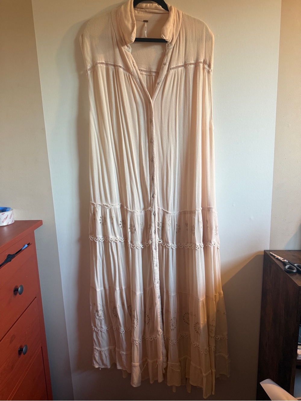 Free People Ivory Collared Button Front Maxi Duster Dress L Peach - Picture 2 of 13